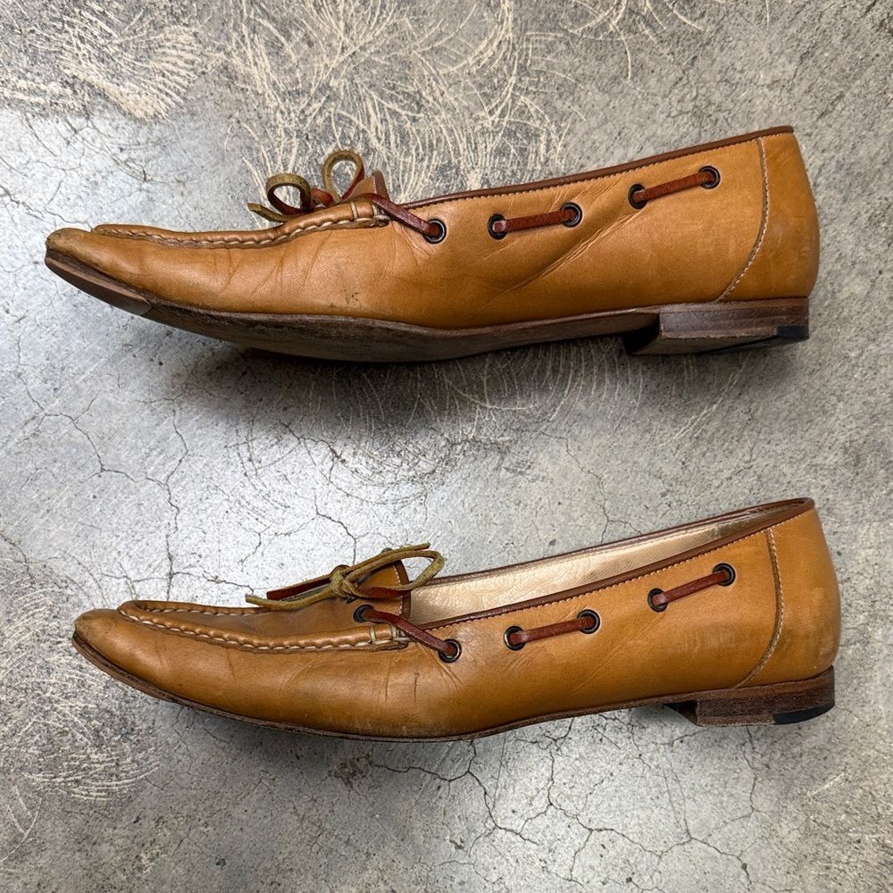 *vintage Manolo Blahnik tan brown leather flat loafers - Picture 4 of 6